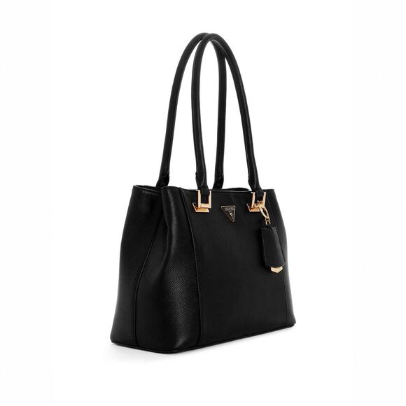 NWT Guess Breana Black Logo Satchel Handbag + Bag Charm - Picture 2 of 6